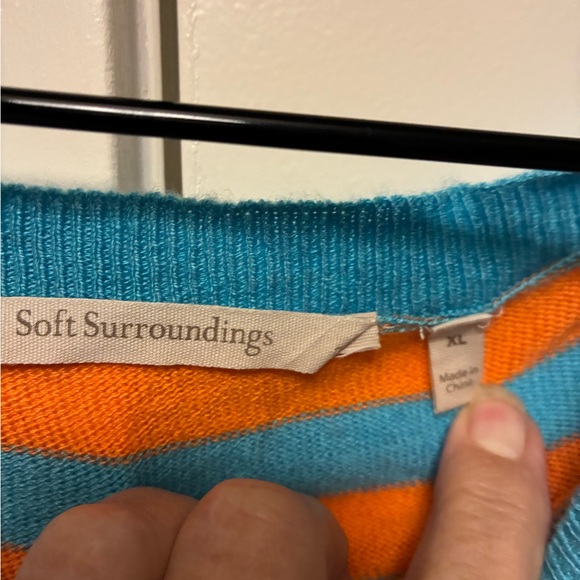 Soft Surroundings Orange and Blue Striped womans Sweater - Picture 2 of 5
